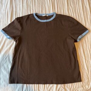Zara Brown T-Shirt with Light Blue Trim